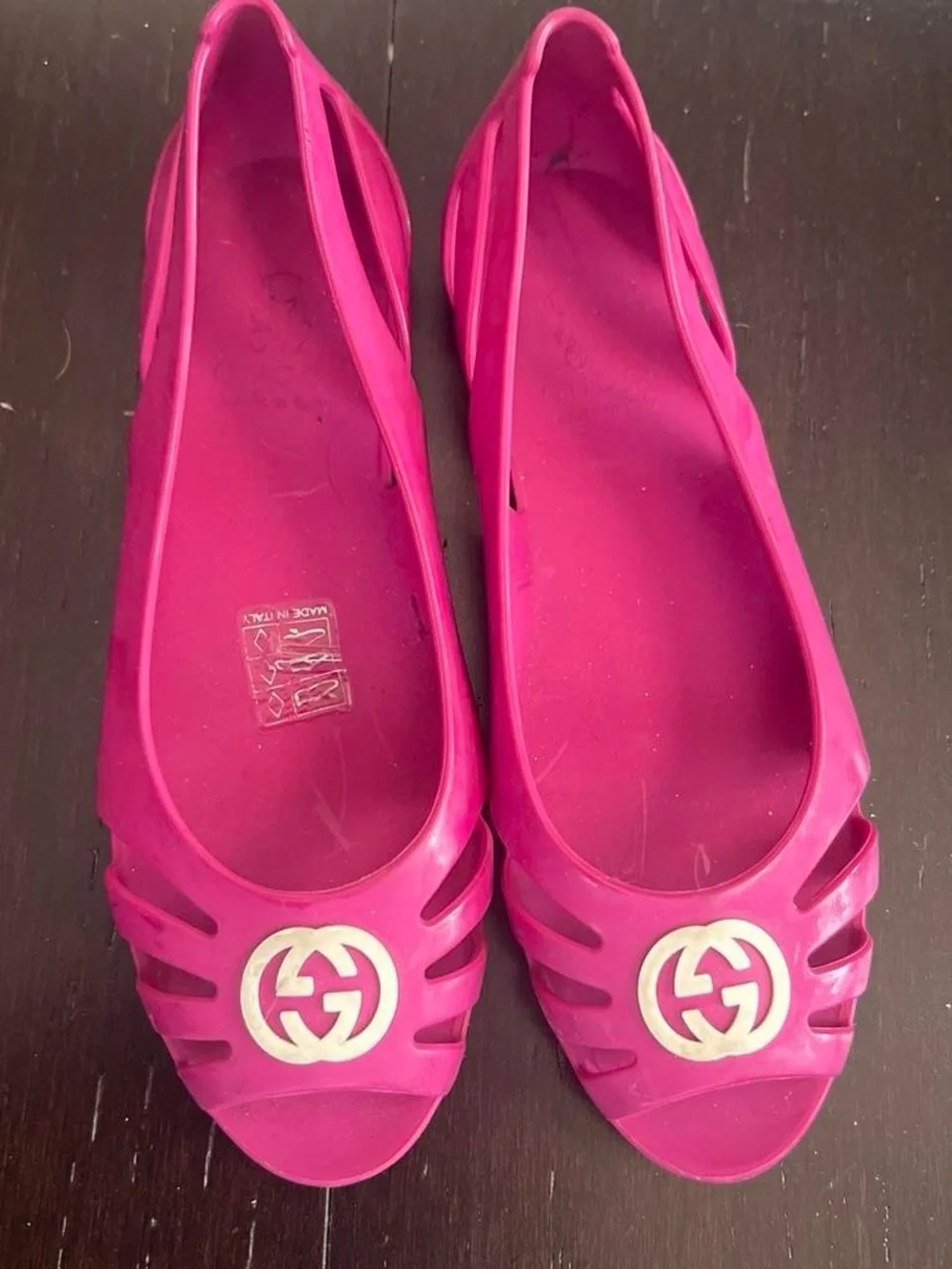 Gucci Pink Jelly Logo Peep-Toe Sandals for Kids